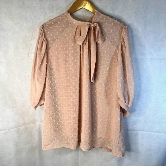 Luna Rae 1/2 Sleeve Tufted Tie Neck Pink Blouse Size Large - Picture 12 of 12